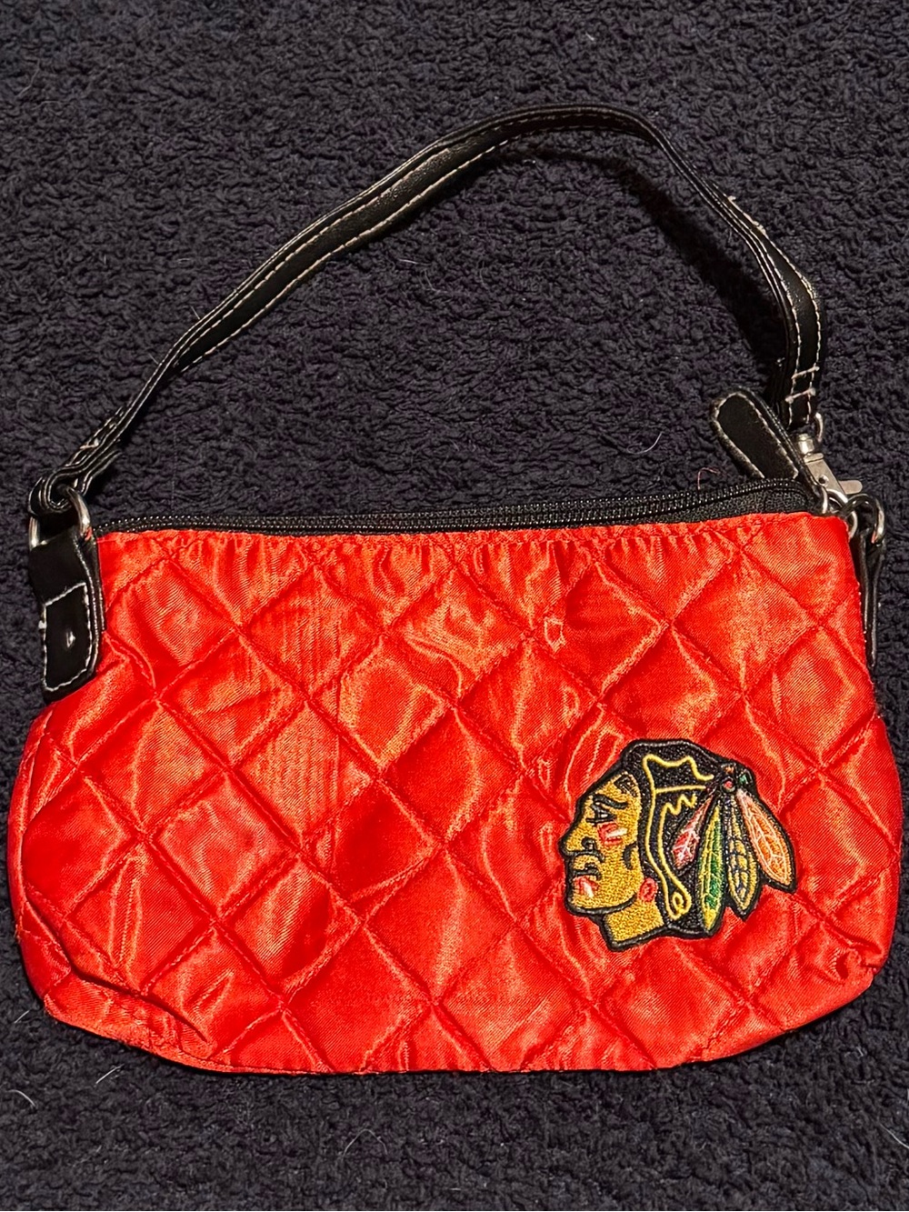 Chicago Blackhawks Quilted Red Wristlet Bag with Embroidered Patch